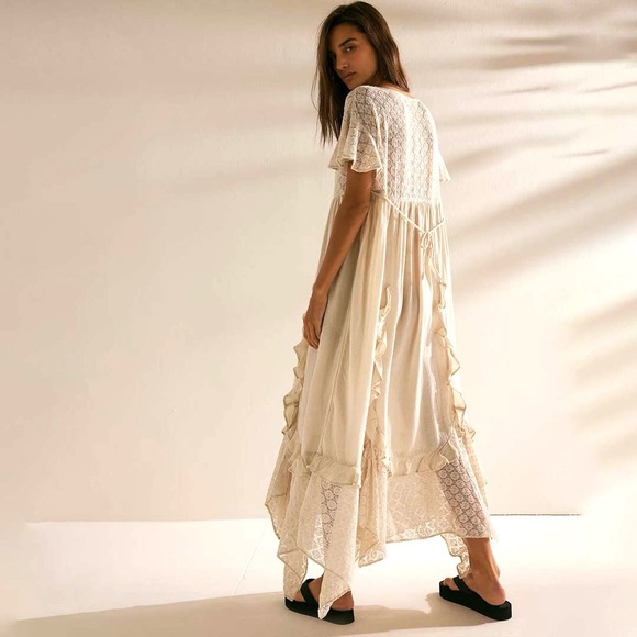 Free People Bring the Romance Cream Handkerchief Maxi Dress in cream, Size Small - Picture 6 of 12